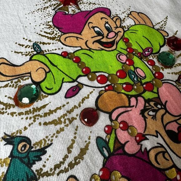 VTG Disney Store Snow White And The Seven Dwarfs Christmas Single Stich T-Shirt - Picture 4 of 10